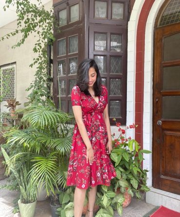 Maroon Floral Wrap Dress