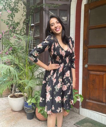 Black Floral Smocked Dress 2