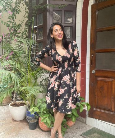 Black Floral Smocked Dress