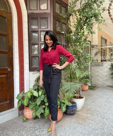Maroon Shirt & Trousers Jumpsuit
