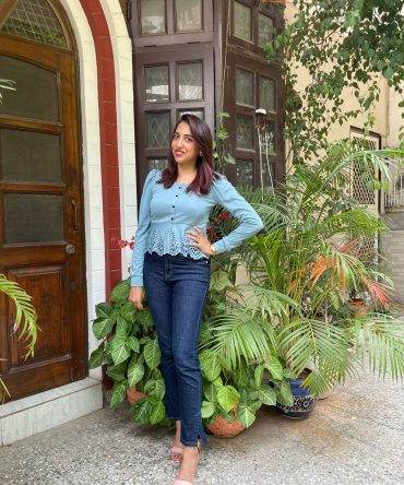 Mia Peplum Top – Powder Blue