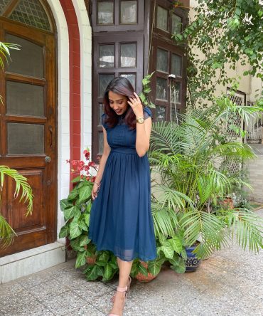 Trophy Georgette Dress- Navy Blue