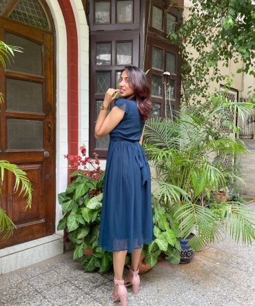 Trophy Georgette Dress- Navy Blue 2