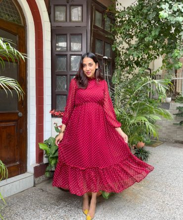 Luxe Polka Dress- Maroon
