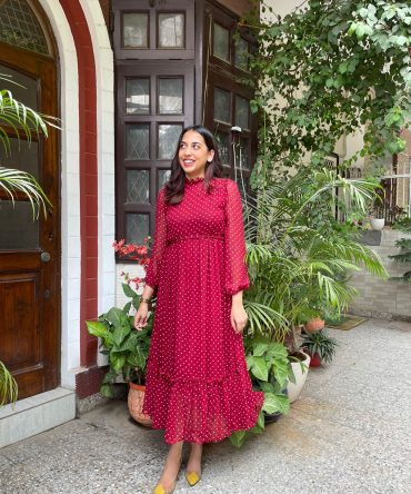 Luxe Polka Dress- Maroon 2