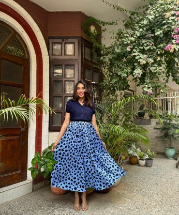 Goddess Pleated Skirt (Free Size)- Blue