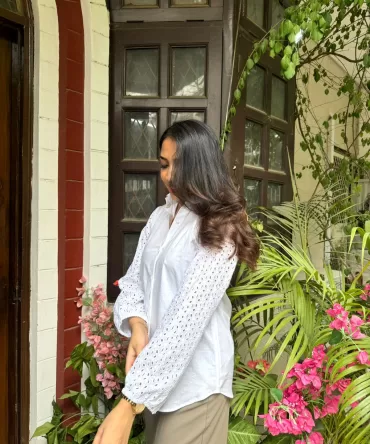 Schiffli Sleeves Shirt (Premium Fabric)