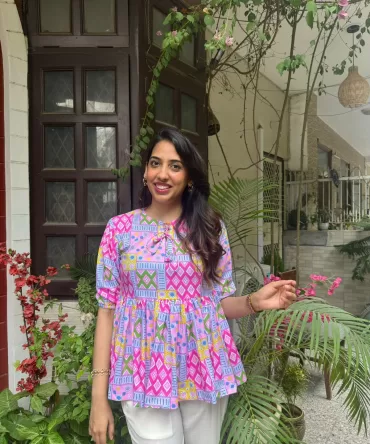 Patchwork Peplum Top (Premium Fabric) – Pink 2