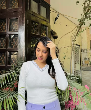 Lace Cotton Ribbed Top – White 2