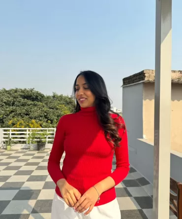Red Fitted Ribbed Turtleneck (Free Size) 2