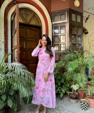 Midi Georgette Dress- Pink