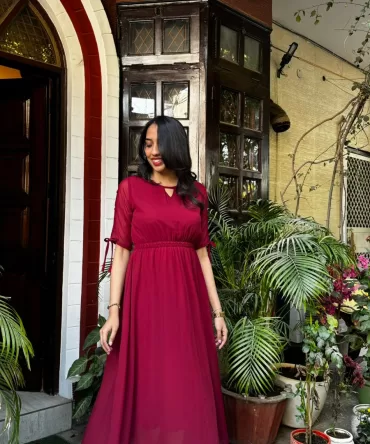 Maroon Georgette Maxi Dress 2