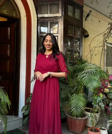 Maroon Georgette Maxi Dress