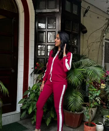 Maroon Jogger Set With Hoodie