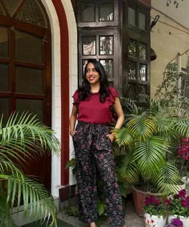 Ruffle Satin Top – Maroon 2