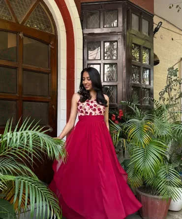 Petals Layered Maxi Dress – Maroon