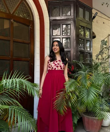 Petals Layered Maxi Dress – Maroon 2