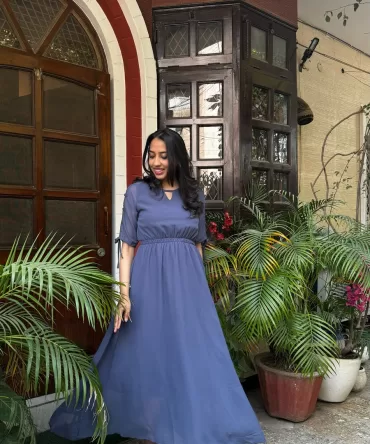 Blueish Grey Georgette Maxi Dress 2