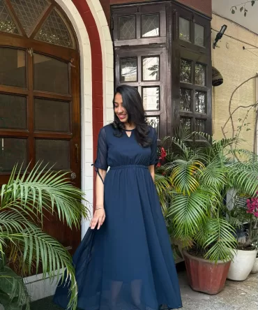 Navy Blue Georgette Maxi Dress