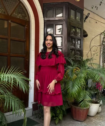 Maroon Frill Georgette Dress