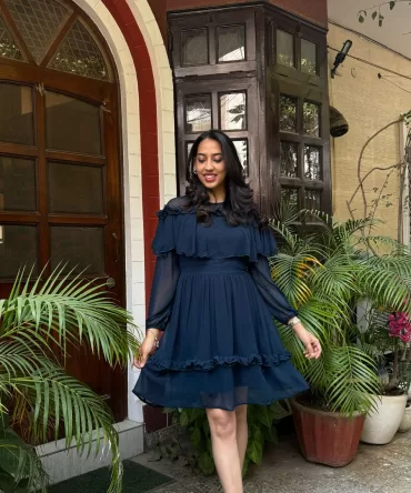 Navy Blue Frill Georgette Dress
