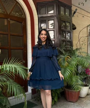 Navy Blue Frill Georgette Dress 2