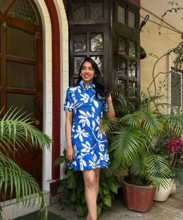 Island Floral Cotton Dress – Blue 2
