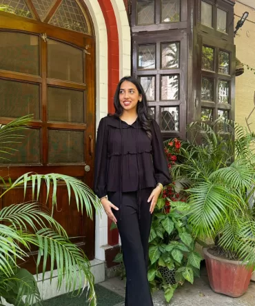 Tiers & Twirls Layered Top – Black (Premium Collection)