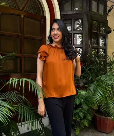 Ruffle Satin Top – Brown