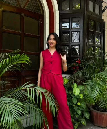 Cotton Waistcoat Set – Maroon – WITH SLEEVES FABRIC