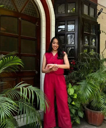 Cotton Waistcoat Set – Maroon