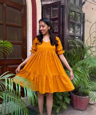 Pop of Color Cotton Dress – Mustard