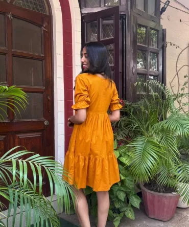 Pop of Color Cotton Dress – Mustard 2
