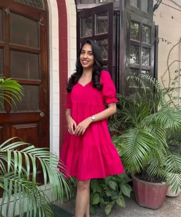 Pop of Color Cotton Dress – Pink 2