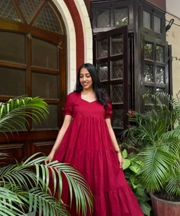 Maternity Splash of Color Cotton Maxi – Maroon