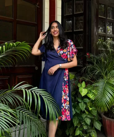 Waverly Floral Wrap Dress – Blue (Premium Fabric) 2