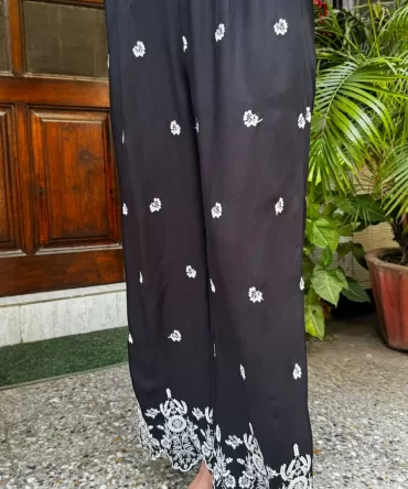 Straight Embroidered Trousers – Black (Premium Fabric) 2