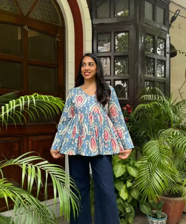 Maternity Dahlia Cotton Tunic – Blue 2