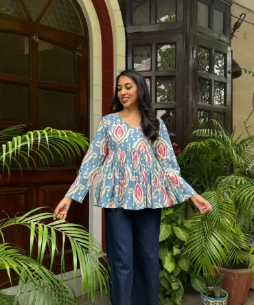 Maternity Dahlia Cotton Tunic – Blue