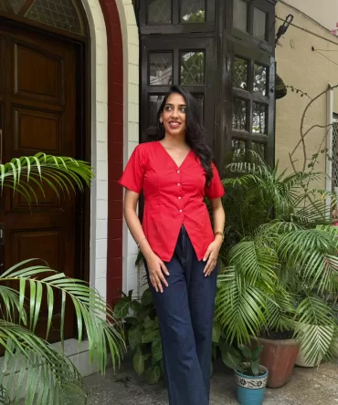 Sleeved Cotton Waistcoat – Rust Red