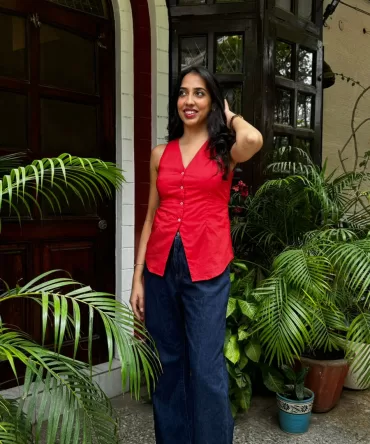 Chic Cotton Waistcoat – Rust Red 2