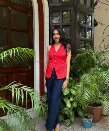 Chic Cotton Waistcoat – Rust Red