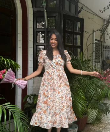 Pretty Girlie Georgette Dress – Cream (Premium Collection)