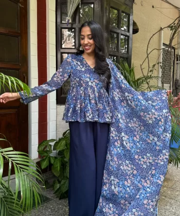 Bagh Peplum Dupatta Set (Super Premium Collection) – Blue