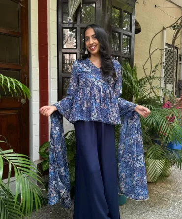 Bagh Peplum Dupatta Set (Super Premium Collection) – Blue 2