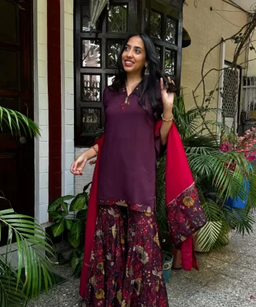 Sharara Sharara Dupatta Set (Super Premium Collection) – Wine 2