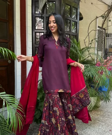 Sharara Sharara Dupatta Set (Super Premium Collection) – Wine