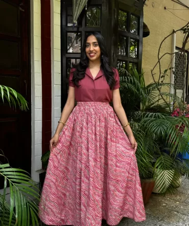 Noor Flared Cotton Skirt – Pink (Premium Collection) 2