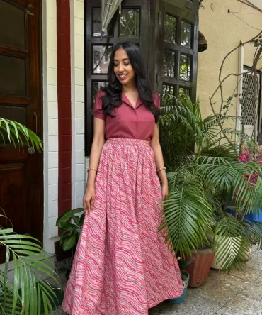 Noor Flared Cotton Skirt – Pink (Premium Collection)