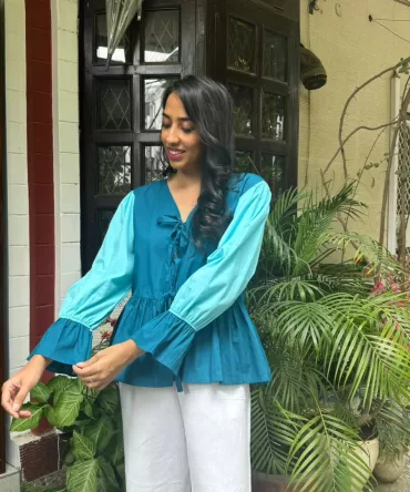 Vacation Bows Cotton Top (Premium Fabric) – Teal 2